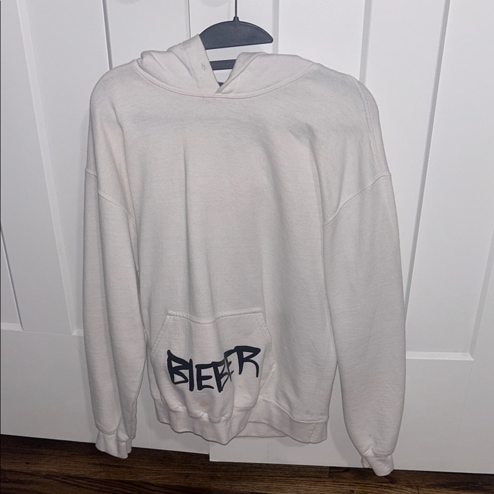 Justin Bieber White Hoodie with Black Logo